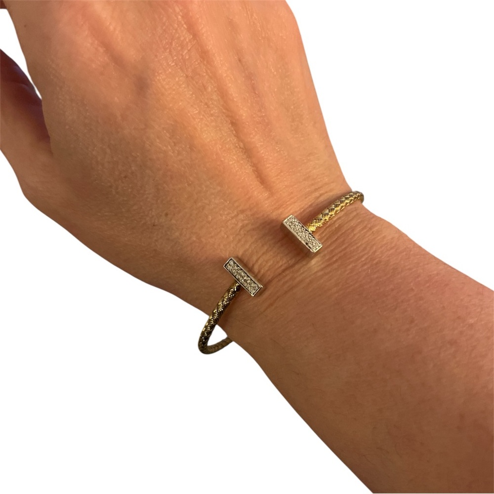 Stella & Dot Gold Cable Cuff Bracelet Pavé Crystal Ends Open Bangle w/ Box